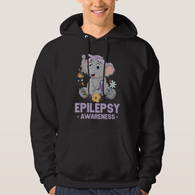 Funny Epilepsy Awareness Flower Elephant Ribbon Hoodie (Framsida)