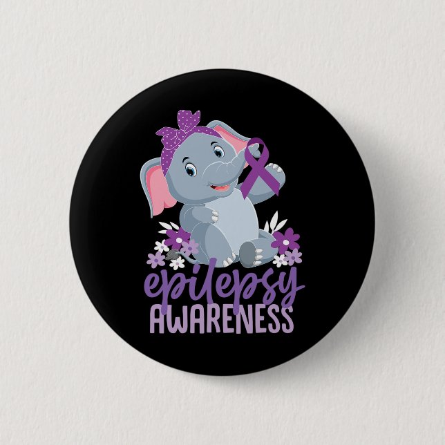 Funny Epilepsy Awareness Flower Elephant Ribbon Knapp (Framsida)