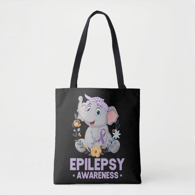 Funny Epilepsy Awareness Flower Elephant Ribbon Tygkasse (Framsida)