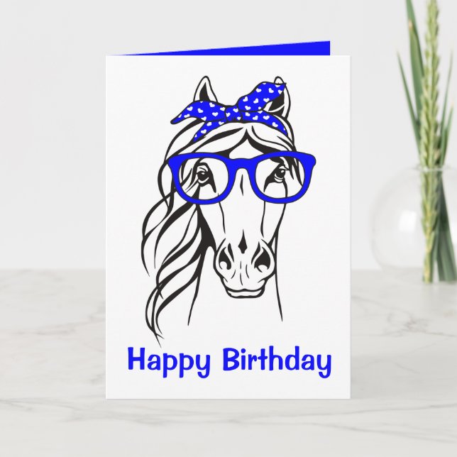 Funny Equestrian Blue Western Cute Horse Birthday  Kort (Framsida)