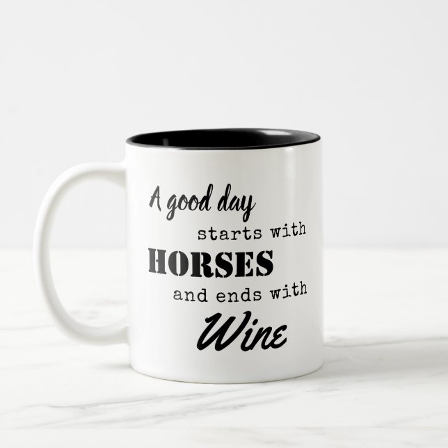 Funny Equestrian Horse Vin Coffee Tea Två-Tonad Mugg (Vänster)