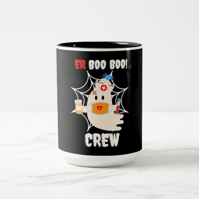 Funny ER Boo Crew Nurse Halloween Cute Ghost Två-Tonad Mugg (Center)