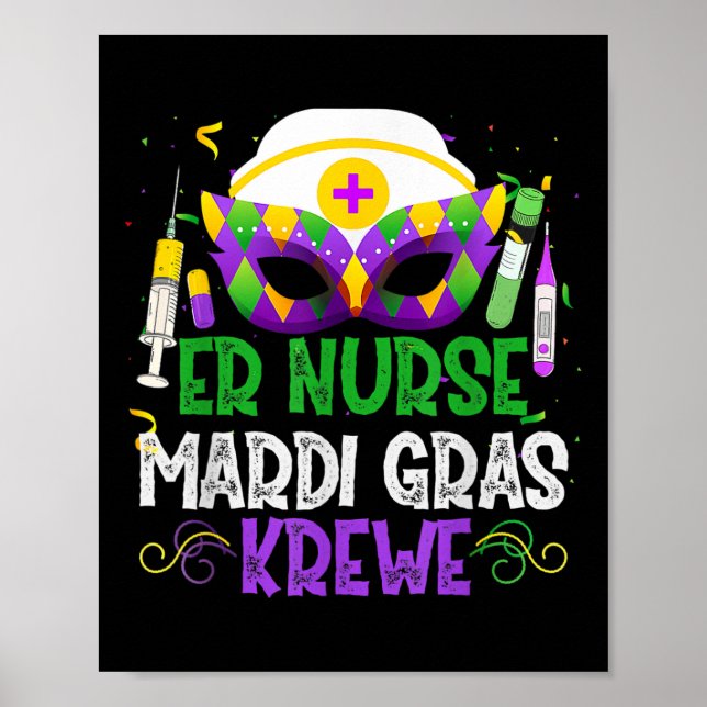 Funny Er Nurse Krewe Nursing Masks Mardi Gras Carn Poster (Framsidan)