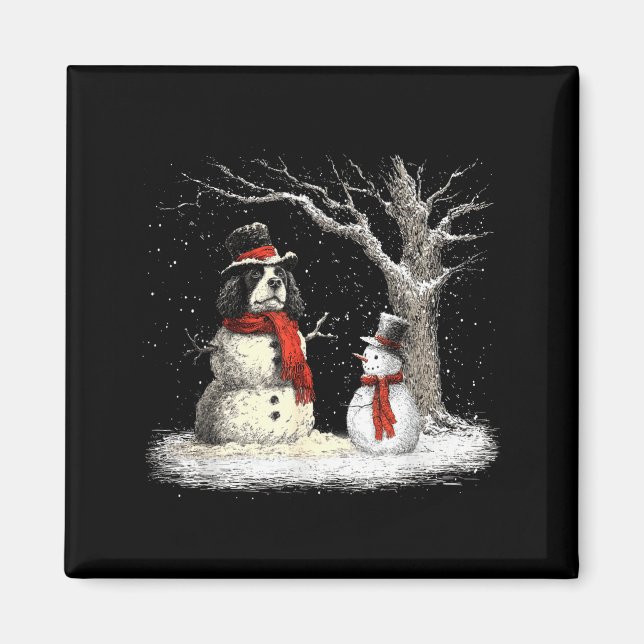 Funny Er Spaniel Dog In The Snow Tree Christmas Wi Magnet (Framsidan)