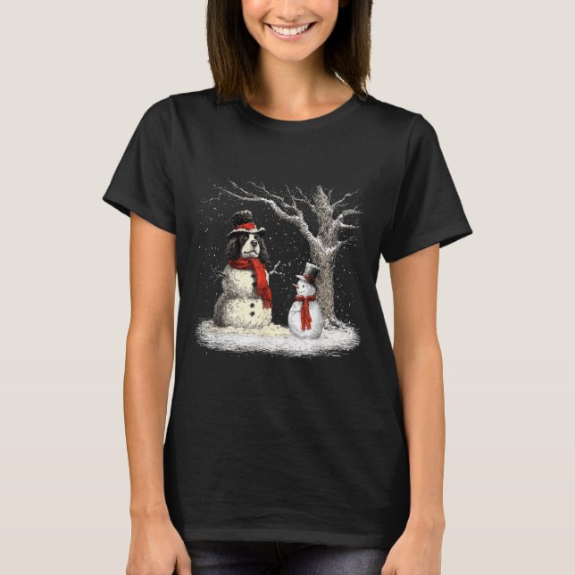 Funny Er Spaniel Dog In The Snow Tree Christmas Wi T Shirt (Framsida)