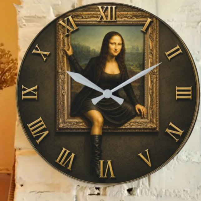 Funny Escaping Mona Lisa Stepping Out of the Frame Stor Klocka (Skapare uppladdad)
