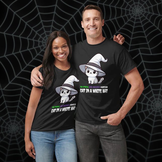 Funny etisk Webben Builder's Familiar White Hat Ca T Shirt (Funny Ethical Web Builder's Familiar White Hat Cat T-Shirt Cover Photo (Unisex))