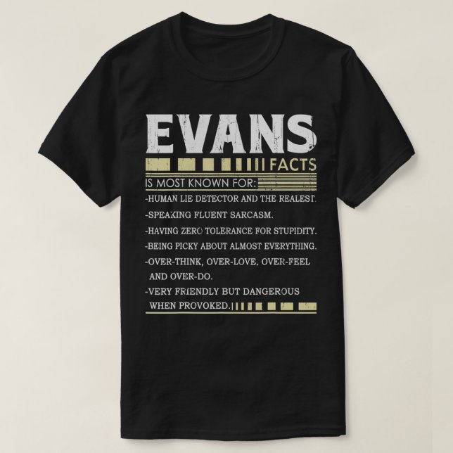 Funny Evans FACTS Gift  Evans Name  T Shirt (Design framsida)