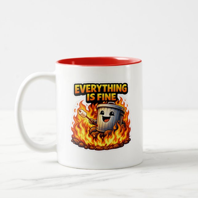  Funny Everything Is Fine Trash Can Mug Två-Tonad Mugg (Vänster)