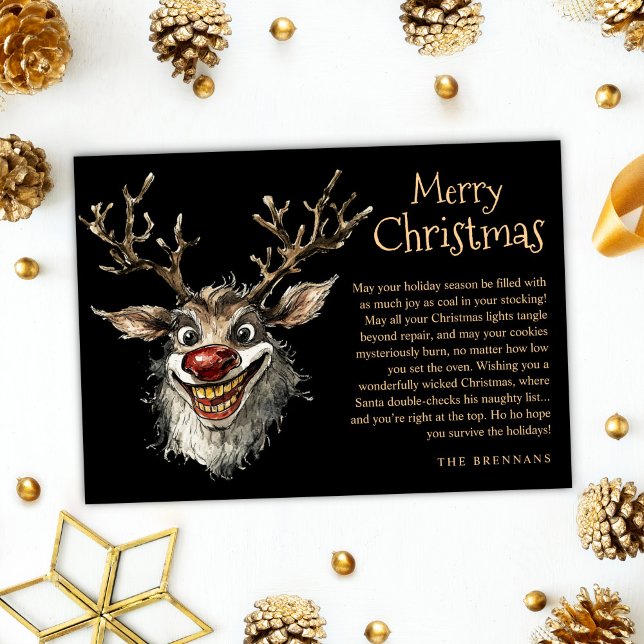 Funny Evil Naughty Reindeer Wicked God jul Julkort (Funny Evil Naughty Reindeer Wicked Merry Christmas Holiday Card)