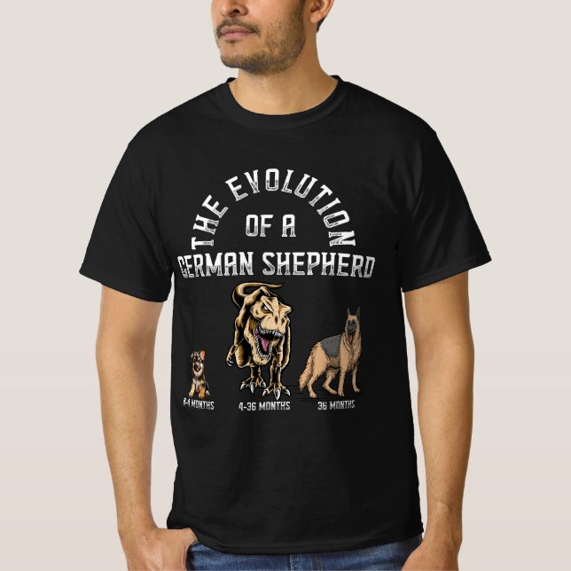 Funny Evolution German Shepherd Dinosaurus Pet Hun T Shirt (Framsida)