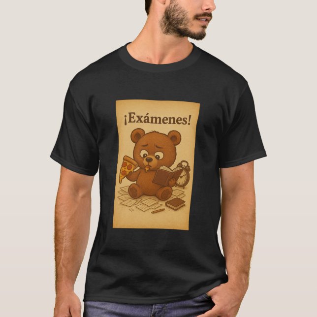 Funny Exam Stressa Bear | Cute Study Meme Illustra T Shirt (Framsida)