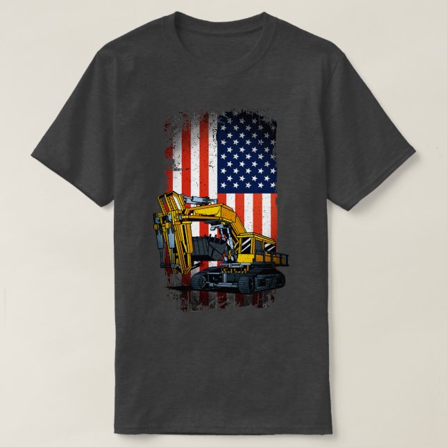 Funny Excavator Heavy Machinery US Flagga T Shirt (Design framsida)