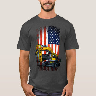 Funny Excavator Heavy Machinery US Flagga T Shirt