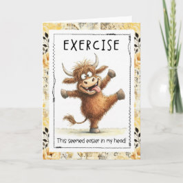 Funny Exercise Highland Cow Greeting Card Kort
