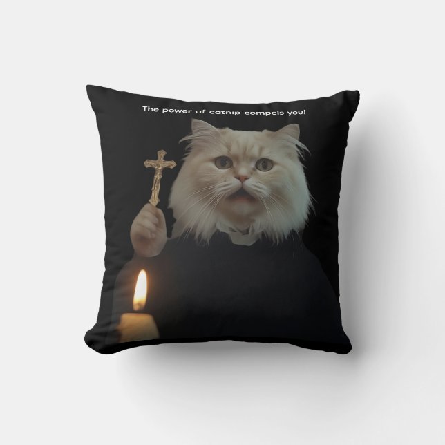 Funny Exorcist Cat Pillow - The Power Of Catnip Co Kudde (Framsida)