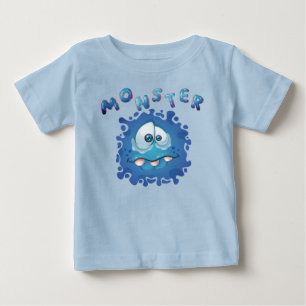 Funny Expression Ledsen Blue Monster Ansikte T Shirt