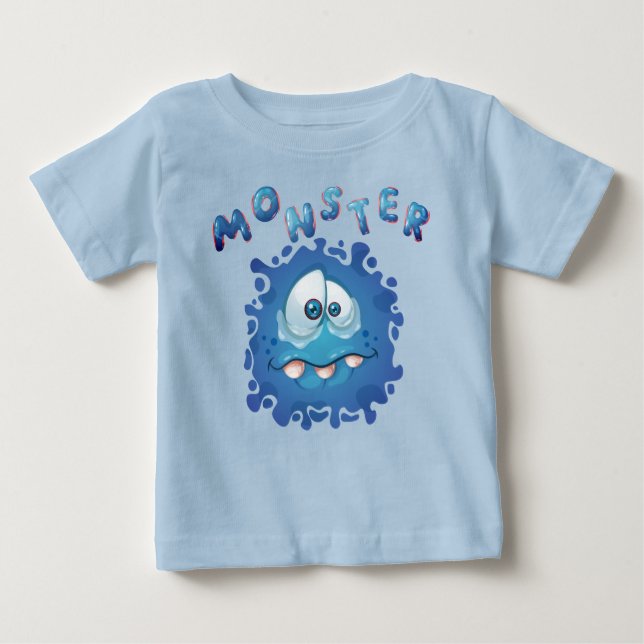 Funny Expression Ledsen Blue Monster Ansikte T Shirt (Framsida)