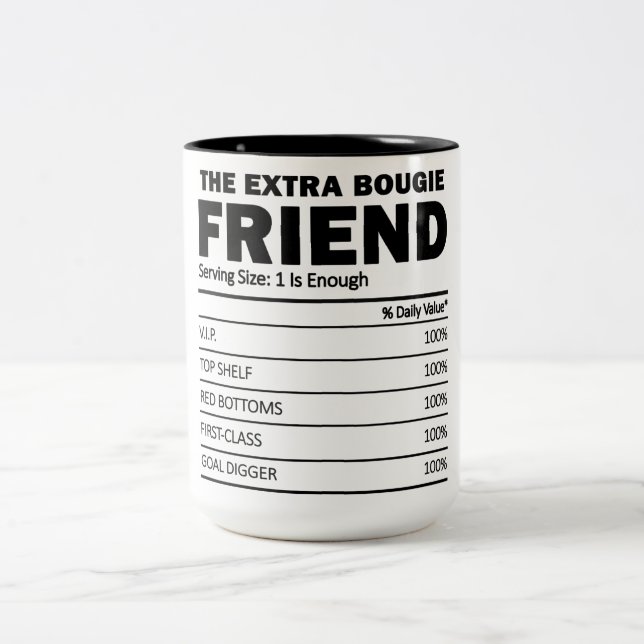Funny Extra Bougie Friend Nutrition Facts Två-Tonad Mugg (Center)