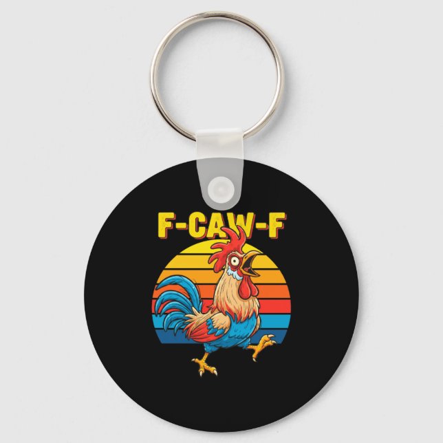 Funny F Awk F Chicken F Caw F Rooster Pun Retro Cl Nyckelring (Framsida)