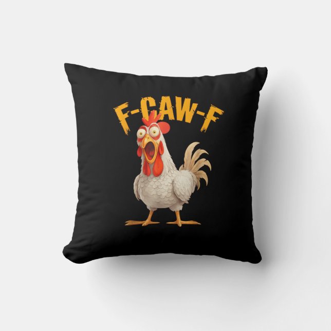 Funny F-Awk-F Chicken F-Caw-F Rooster Pun Retro Vi Kudde (Framsida)