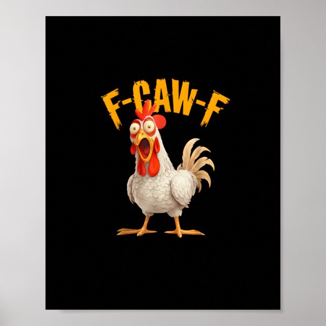 Funny F-Awk-F Chicken F-Caw-F Rooster Pun Retro Vi Poster (Framsidan)