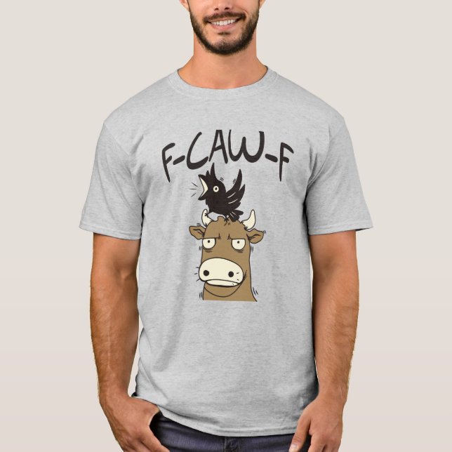 Funny F-Caw-F Black Crow On Cow Head T Shirt (Framsida)