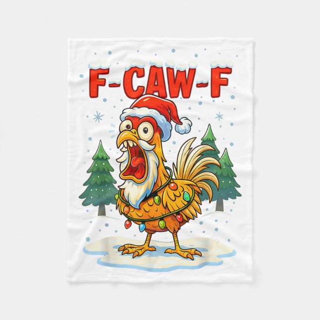 Funny F-caw-f Christmas Chicken Xmas Lights Santa  Fleecefilt (Framsidan)