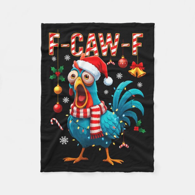 Funny F-caw-f Christmas Chicken Xmas Lights Santa  Fleecefilt (Framsidan)