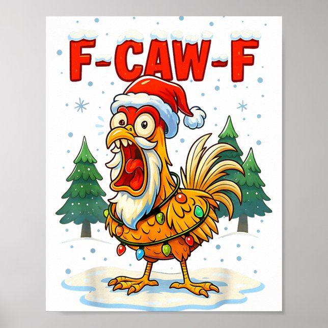 Funny F-caw-f Christmas Chicken Xmas Lights Santa  Poster (Framsidan)