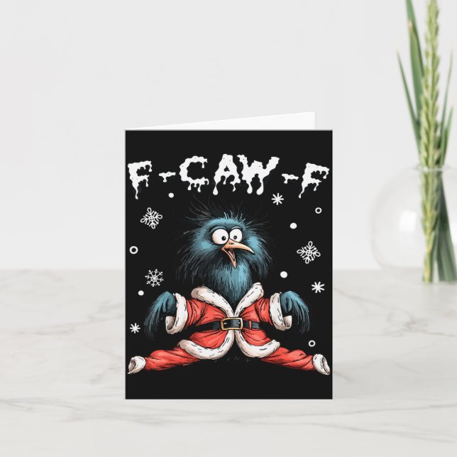 Funny F-caw-f Christmas Crow Santa Xmas Light Blac Kort (Framsida)