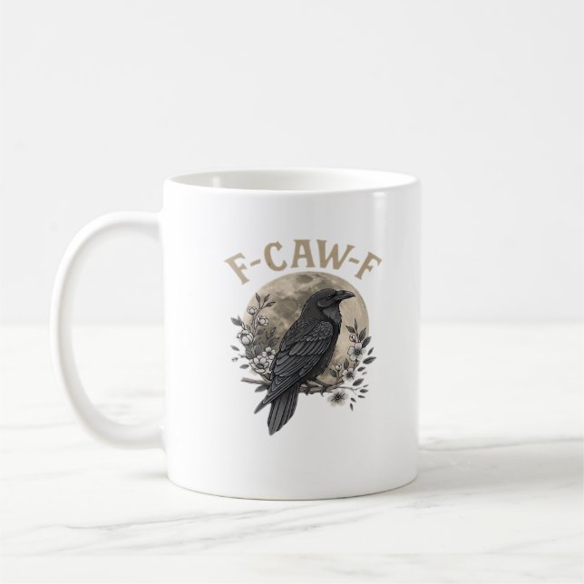 Funny F Caw F Raven Bird Saying Graphic Style Kaffemugg (Vänster)