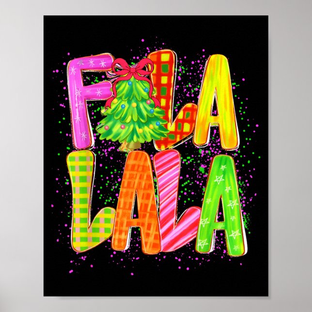 Funny Fa La La Coquette Bow Checkered Christmas Tr Poster (Framsidan)