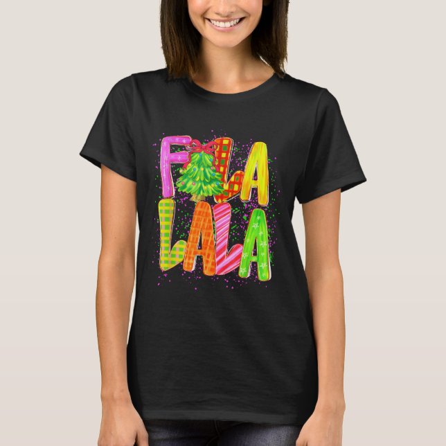 Funny Fa La La Coquette Bow Checkered Christmas Tr T Shirt (Framsida)