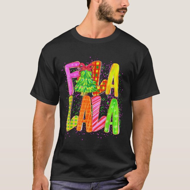 Funny Fa La La Coquette Bow Checkered Christmas Tr T Shirt (Framsida)