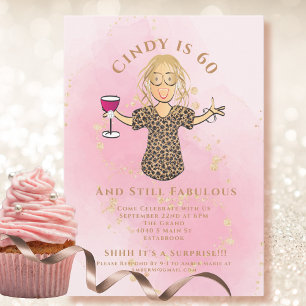 Funny Fabulous 60 Rosa Guld 60:e födelsedagen Inbjudningar