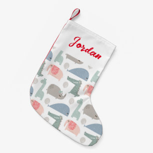 Funny Face Cute Doodle Animal Pattern Liten Julstrumpa