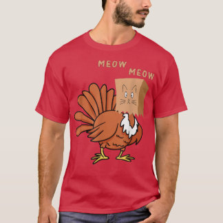 Funny Fake Cat Meow Thanksgiving Turkiet Cat T Shirt