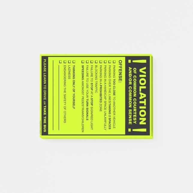 Funny Fake Parking Biljett Driving Citation Post-it Block (Framsida)