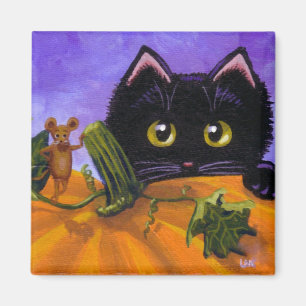 Funny Fall Black Cat Mouse Pumpkin Creationarts Magnet