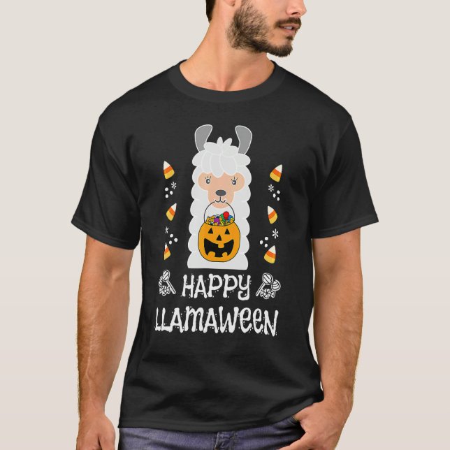 Funny Fall Halloween Cute Llama Alpaca Lover Happy T Shirt (Framsida)
