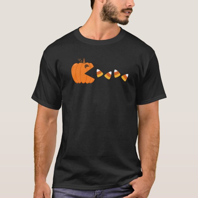 Funny Fall Halloween Pumpkin Eating Candy corn Aut T Shirt (Framsida)