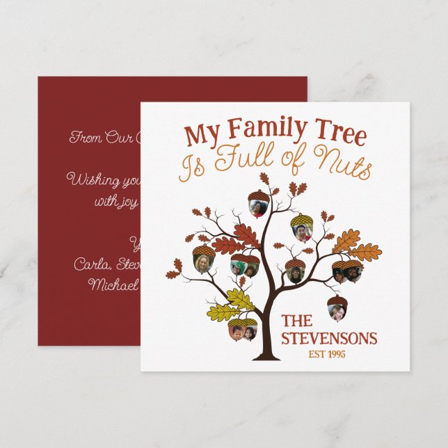 Funny Fall Photo Family Träd är Fullt av Nöt (Fram/baksida)