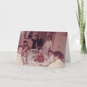 Funny familj vid Thanksgiving i Bord Tack Kort