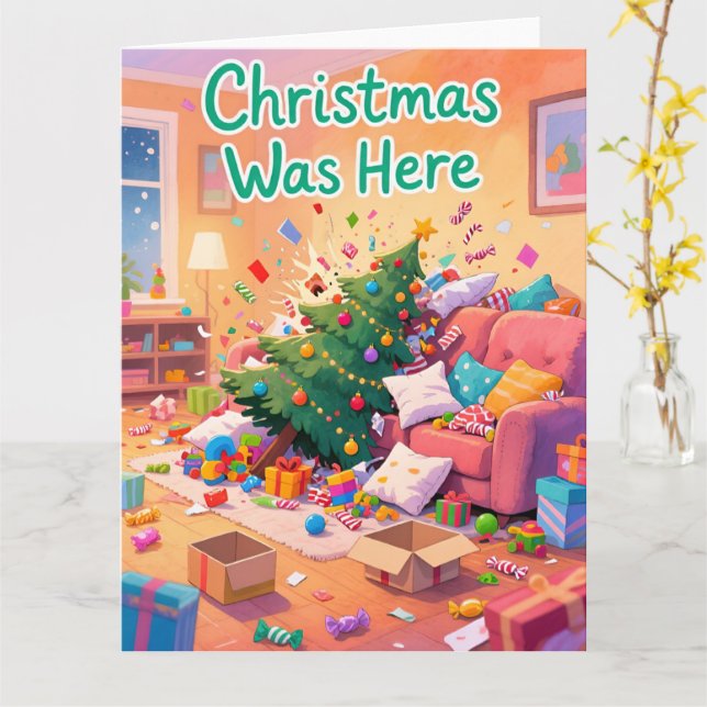 Funny Family Christmas Card Christmas Was Here Kort (Gul blomma)