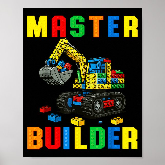 Funny Family Master Builder Building Bricks Blocks Poster (Framsidan)