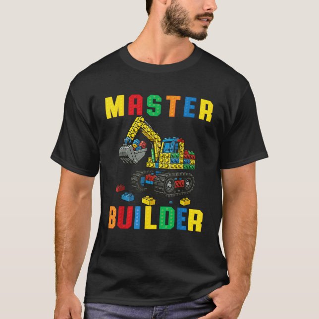 Funny Family Master Builder Building Bricks Blocks T Shirt (Framsida)