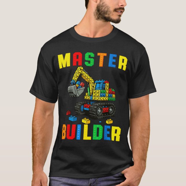 Funny Family Master Builder Building Bricks Blocks T Shirt (Framsida)