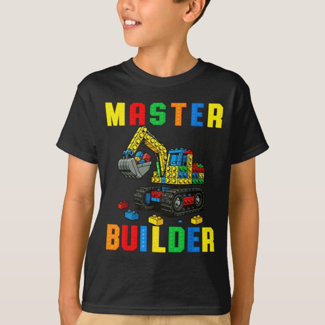 Funny Family Master Builder Building Bricks Blocks T Shirt (Framsida)