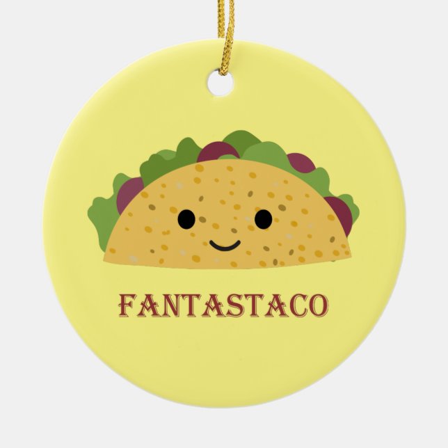 Funny Fantastaco Taco Pun Cute Kawaii Taco Julgransprydnad Keramik (Framsidan)